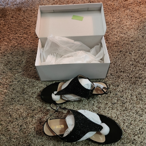 Thong Wedge Sandals Black Sequins Wedge - Picture 6 of 6